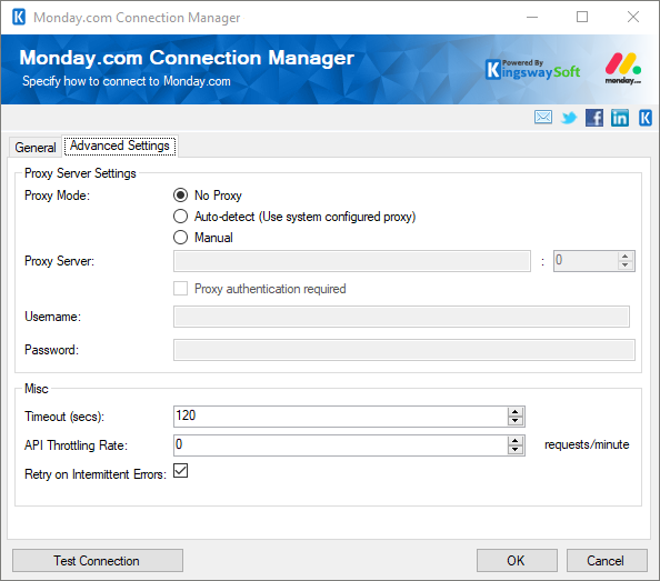 Monday.com Connection Manager - Advanced Settings